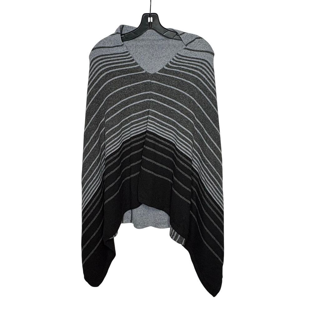 LL Bean Merino Wool Cozy Warm Striped Poncho Sweater Gray New One Size